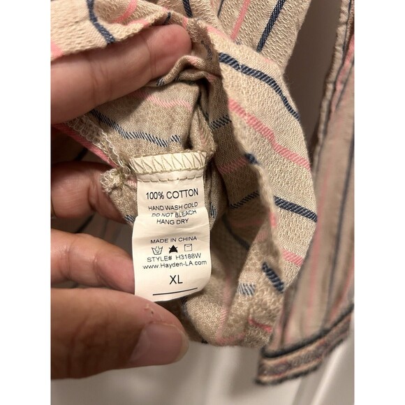 Hayden LA Peasant Tunic Top Size XL Tan Striped Lightweight Boho Long Speeve - Picture 4 of 5